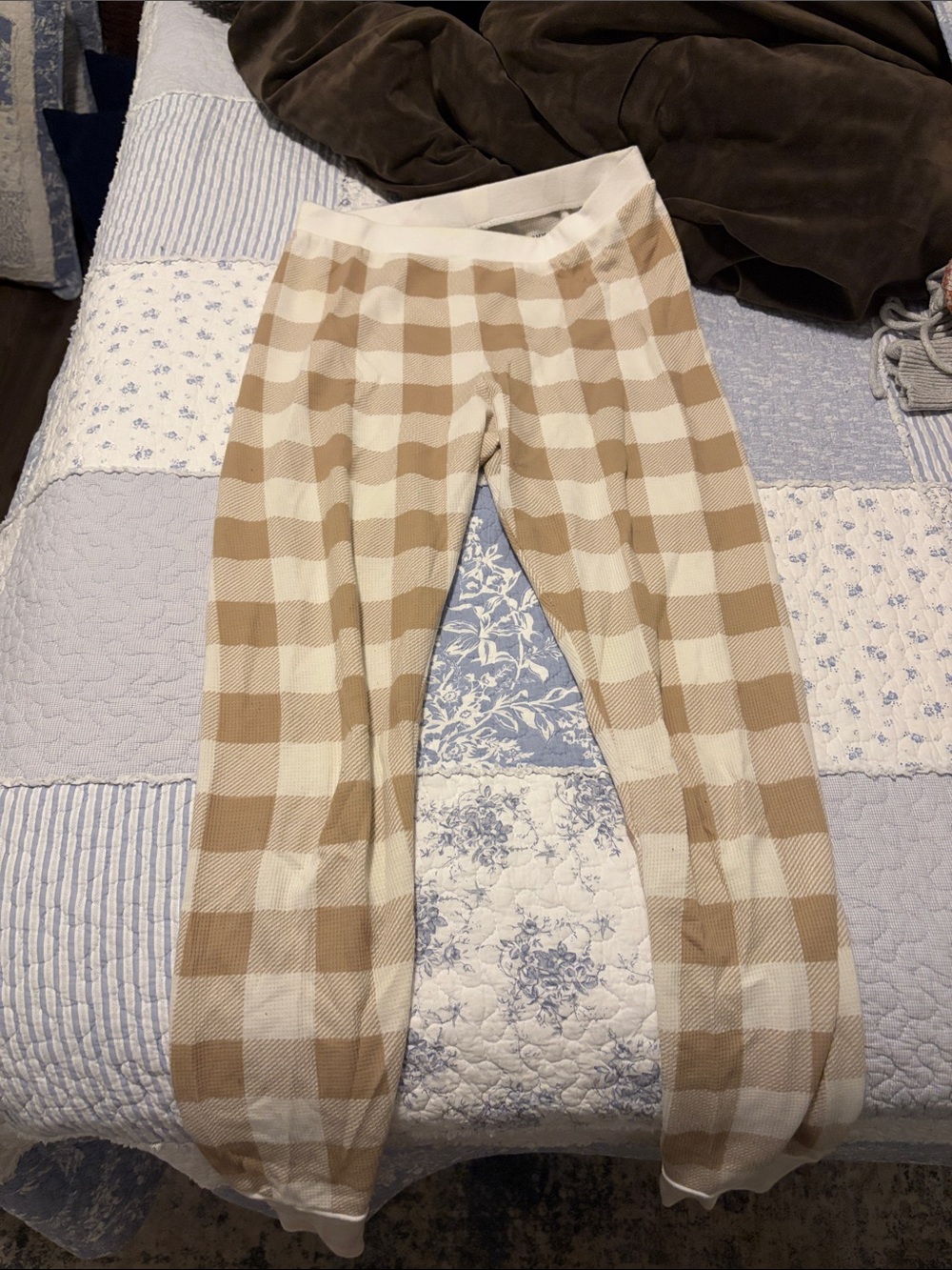 women’s  Beige and Cream Gingham Lounge Pants